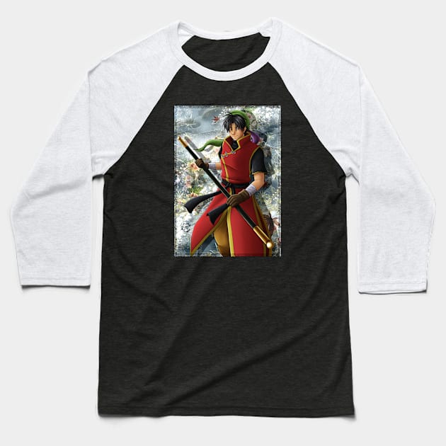 Tir McDohl - Genso Suikoden I - With Background Baseball T-Shirt by Chiisa